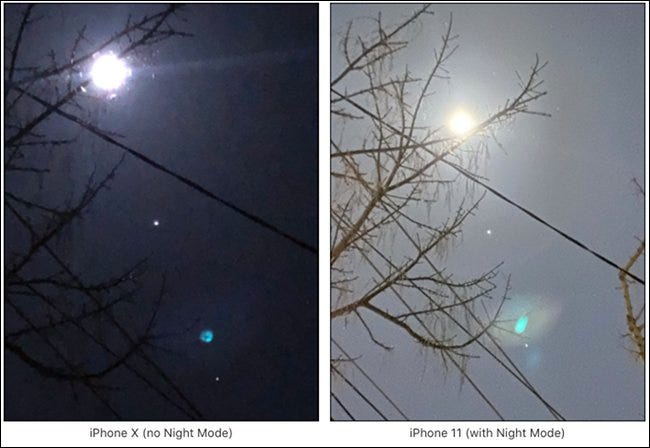 Comparación de la foto del modo nocturno del iPhone