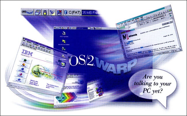 Ilustración de caja de IBM OS / 2 Warp 4
