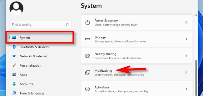 En Configuración, haga clic en "Sistema", luego seleccione "Multitarea".