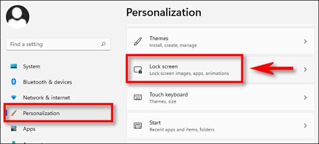En la configuración de Windows, haga clic en "Personalización", luego seleccione "Pantalla de bloqueo".
