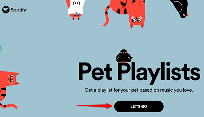 Haz clic en "Vamos" en el sitio de Spotify para mascotas.