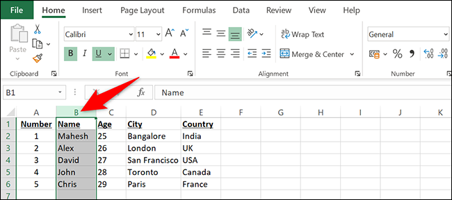 Seleccione una columna en Excel.