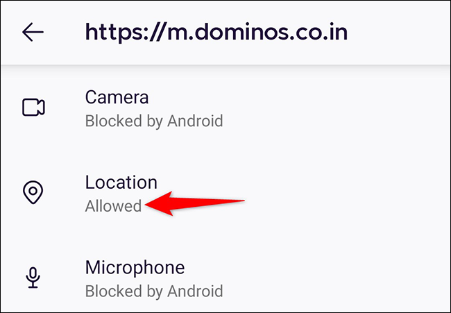 Compruebe si un sitio puede acceder a la ubicación del usuario en Firefox en Android.