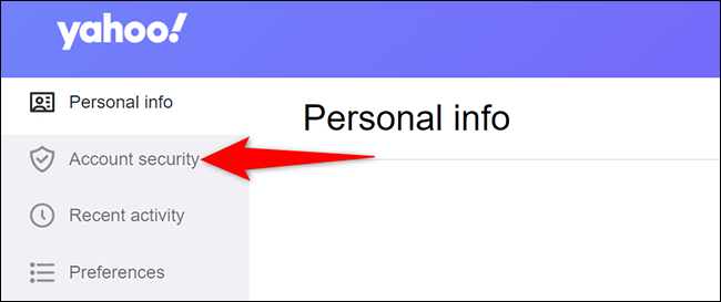 Seleccione "Seguridad de la cuenta" en el sitio de Yahoo.