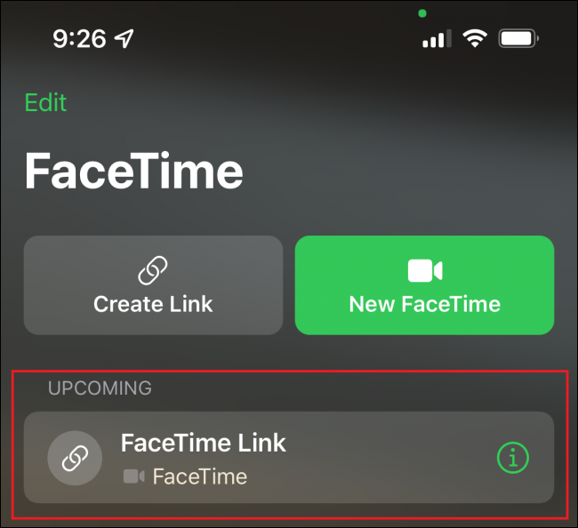 Abra FaceTime y encontrará su próxima videollamada en la parte superior de la pantalla