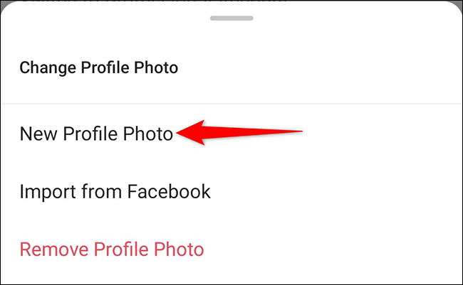 Selecciona una opción del menú "Cambiar foto de perfil" en la aplicación de Instagram.