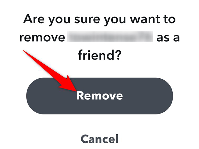 Toca "Eliminar" en el mensaje de eliminación de amigos en Snapchat.