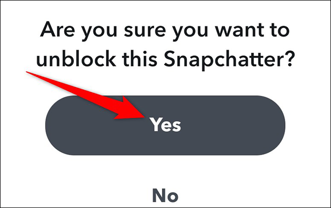 Toca "Sí" en el mensaje de desbloqueo de Snapchat.