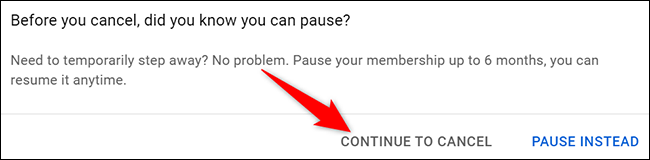 Haga clic en "Continuar para cancelar" en el cuadro de mensaje del sitio de YouTube.