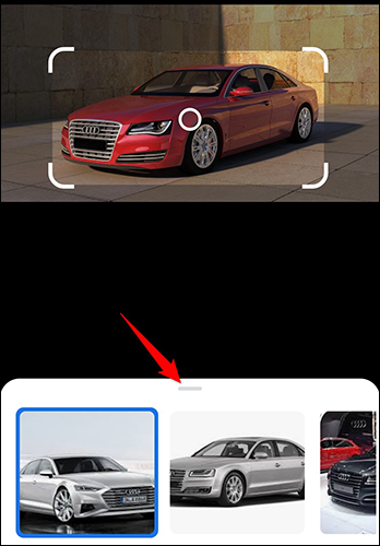 Arrastre la sección inferior hacia arriba para ver los resultados de la búsqueda en Google Lens.
