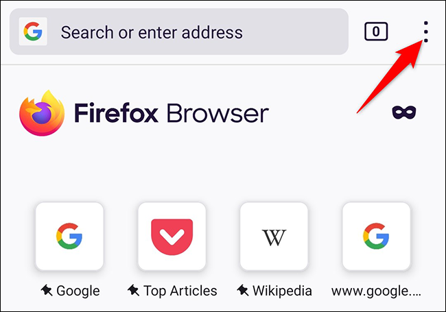 Toque los tres puntos en la esquina superior derecha de Firefox en Android.