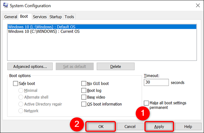 Haga clic en "Aplicar" seguido de "Aceptar" en la ventana "Configuración del sistema".