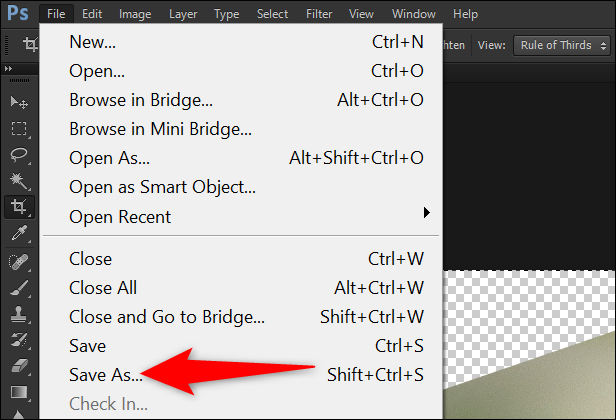 Seleccione Archivo> Guardar como en Photoshop.