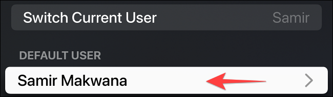Seleccione la cuenta de usuario que aparece en "Usuario predeterminado".