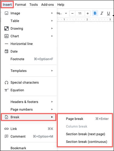 Insertar un salto de página o sección en Google Docs