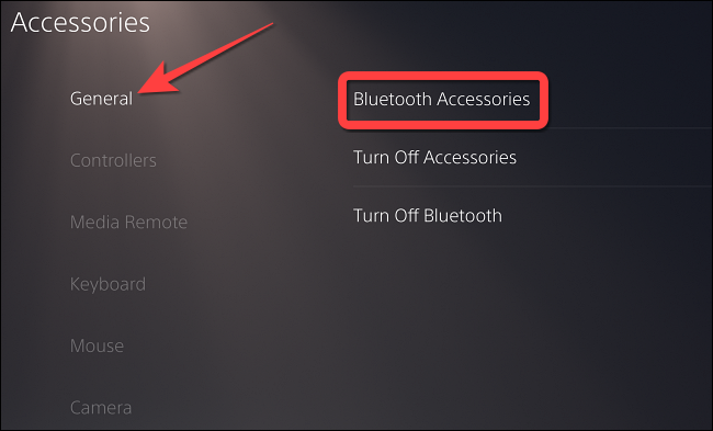 Seleccione "General" y elija "Accesorios Bluetooth"