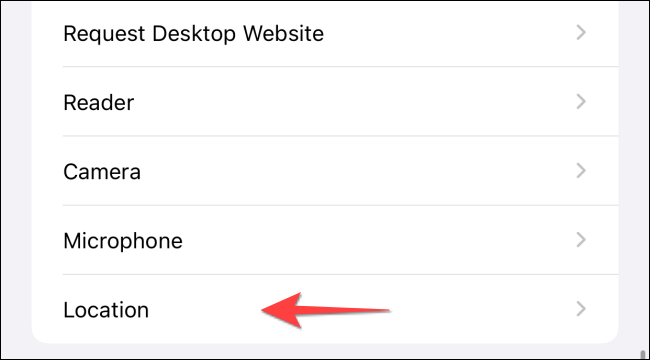 Seleccione "Ubicación" en la configuración de Safari.