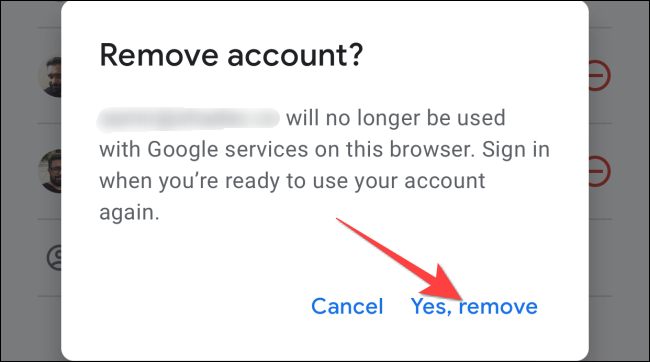 Seleccione "Sí, quitar" para confirmar la acción.