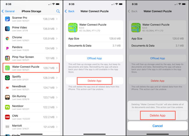 Toque Eliminar aplicación en Configuración