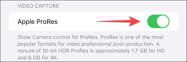 Activa el interruptor de "Apple ProRes".