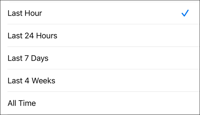 Selección de rango de tiempo para borrar el historial de navegación de Chrome en iPhone
