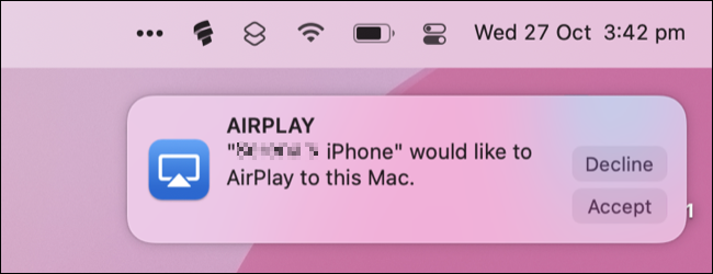 Solicitud de conexión AirPlay entrante en macOS Monterey