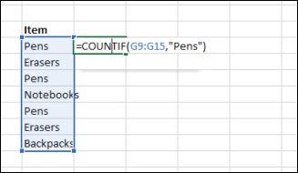 ejemplo de fórmula countif