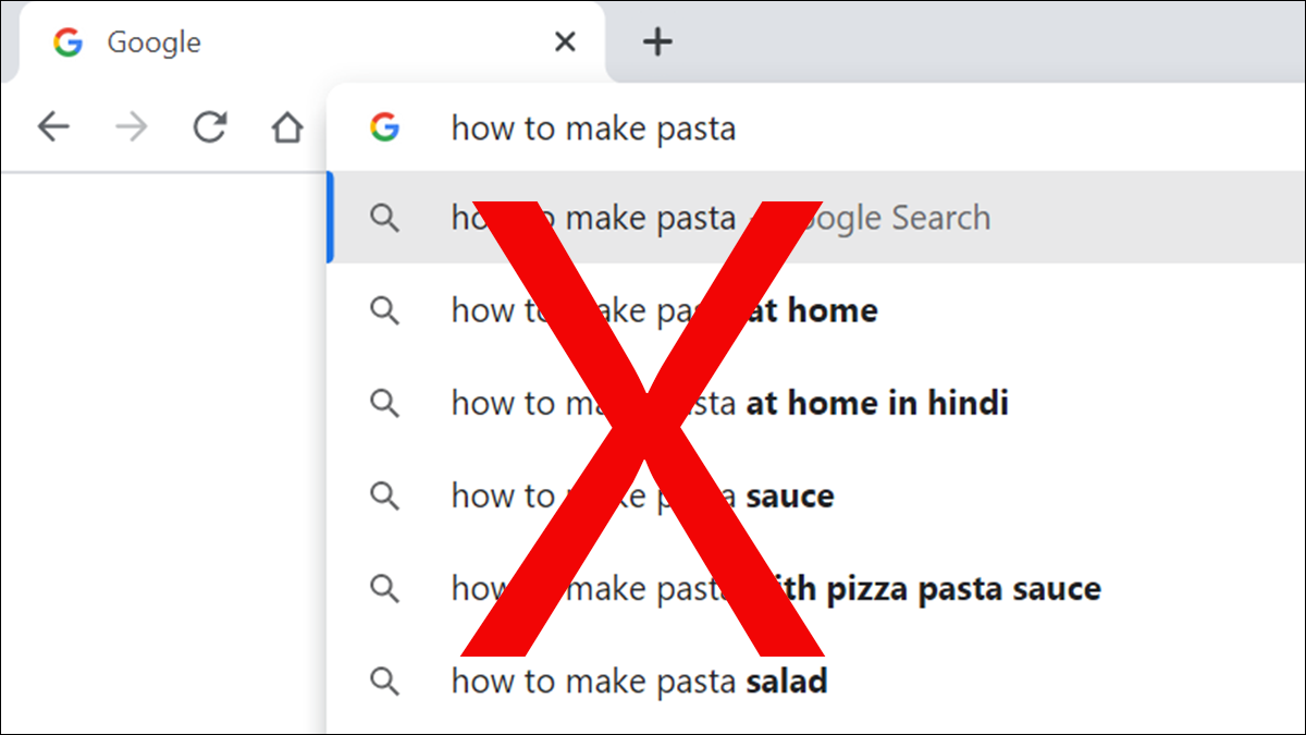 Una "X" en las sugerencias de búsqueda en Chrome en el escritorio.