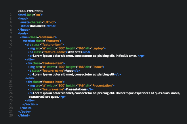 Una muestra de código HTML
