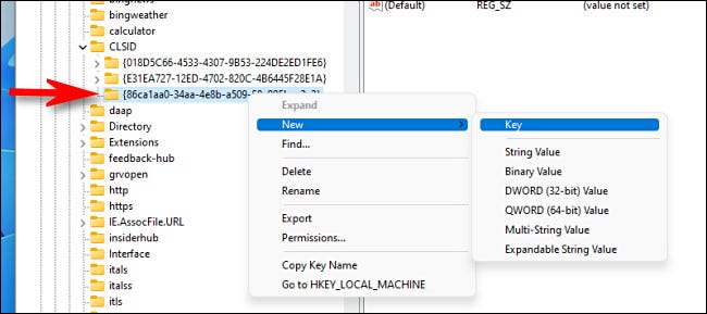 Haga clic con el botón derecho en la clave y seleccione Nuevo> Clave.
