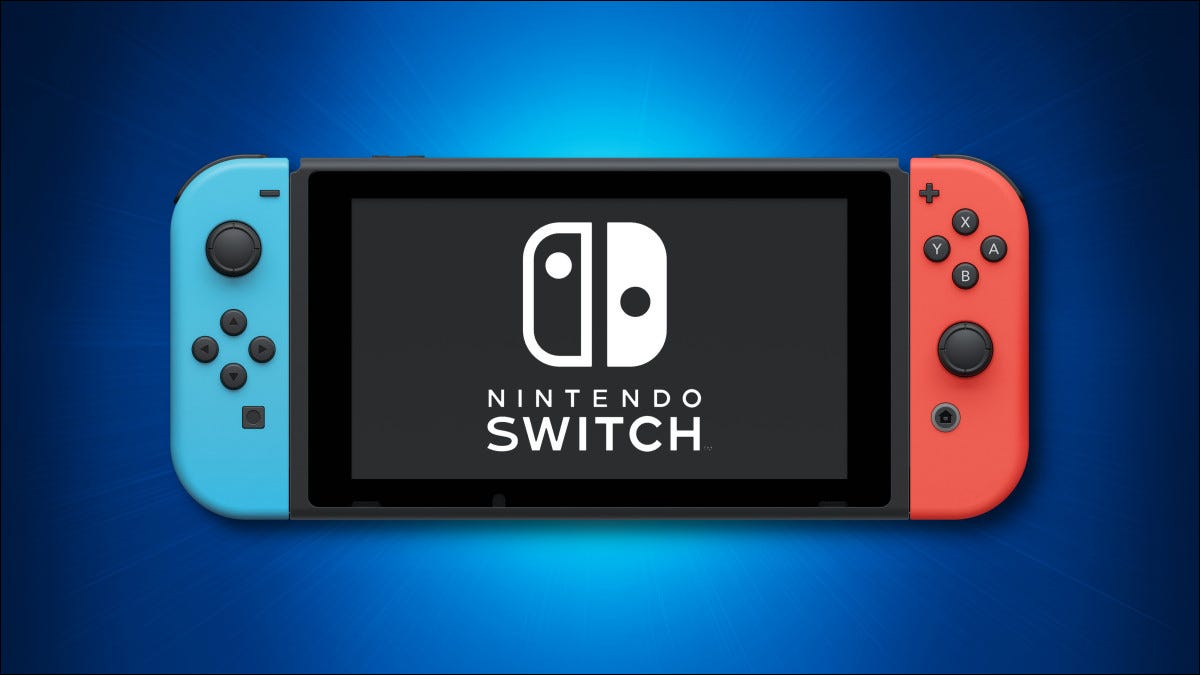 Nintendo Switch sobre un fondo azul.