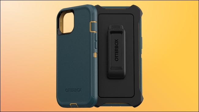 Estuche Otterbox Defender sobre fondo amarillo