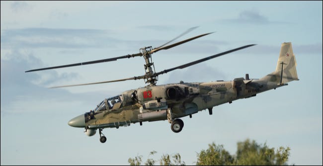 Un helicóptero ruso Kamov Ka-52.