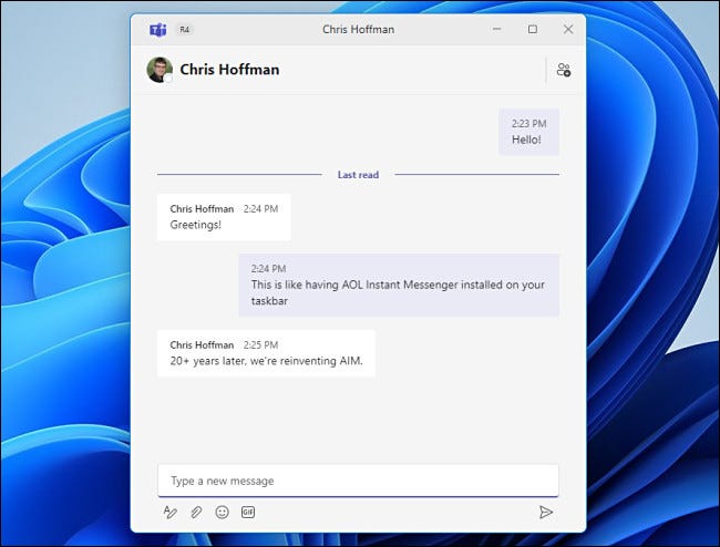 Un ejemplo de la ventana de chat de Windows 11.