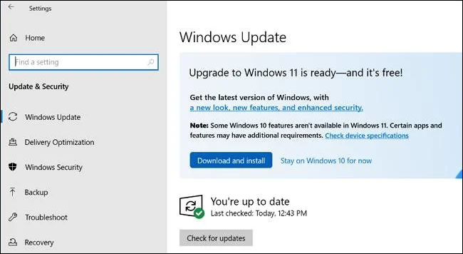 Actualización de Windows que ofrece Windows 11 en Windows 10.