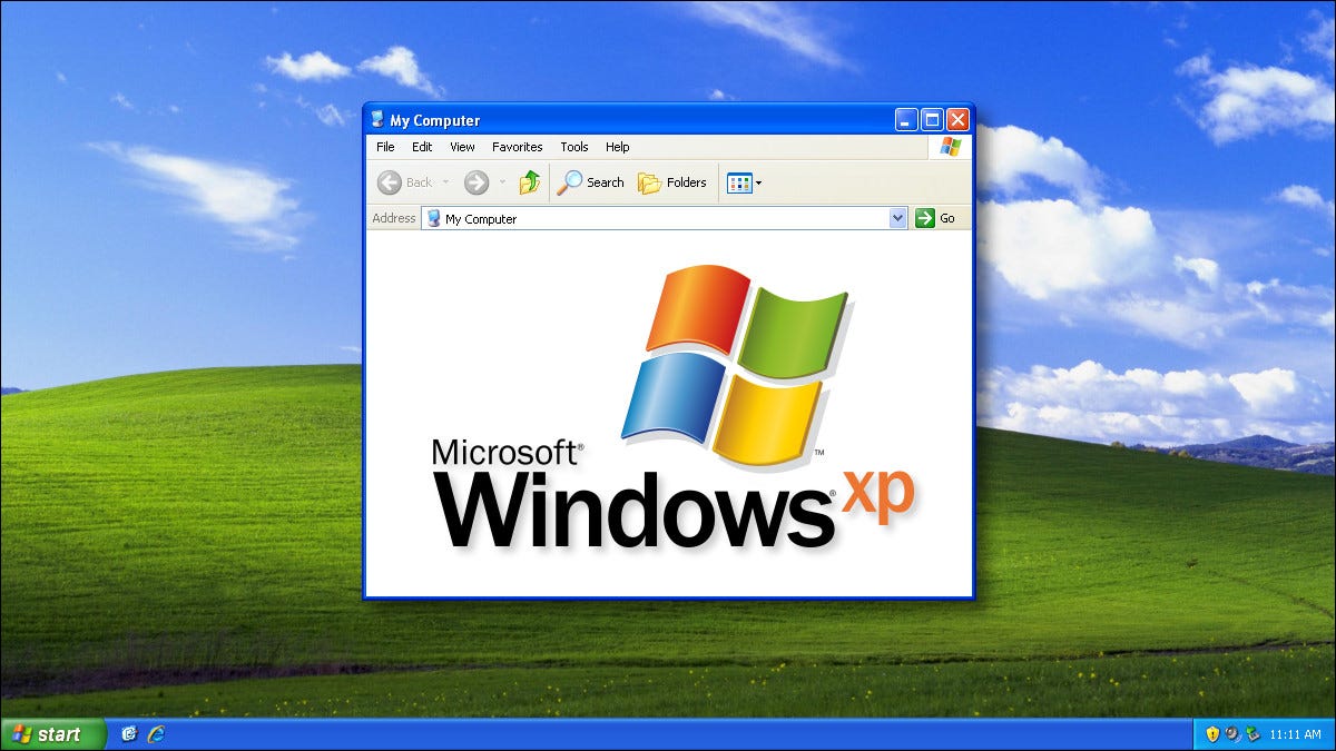 Logotipo de Windows XP en el fondo de Bliss