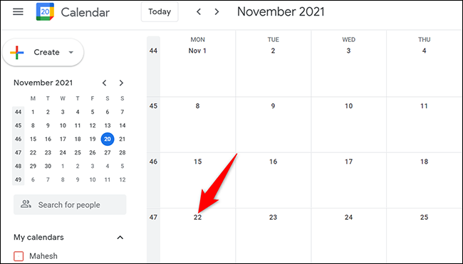 Seleccione una fecha en Google Calendar.