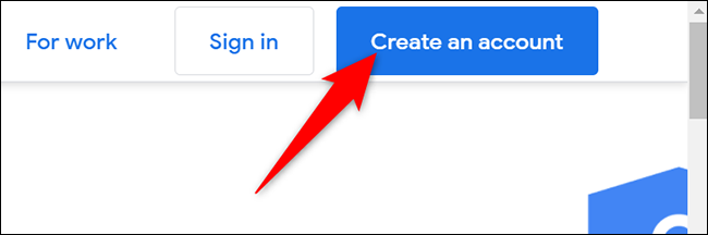 Haga clic en "Crear una cuenta" en el sitio de Gmail.