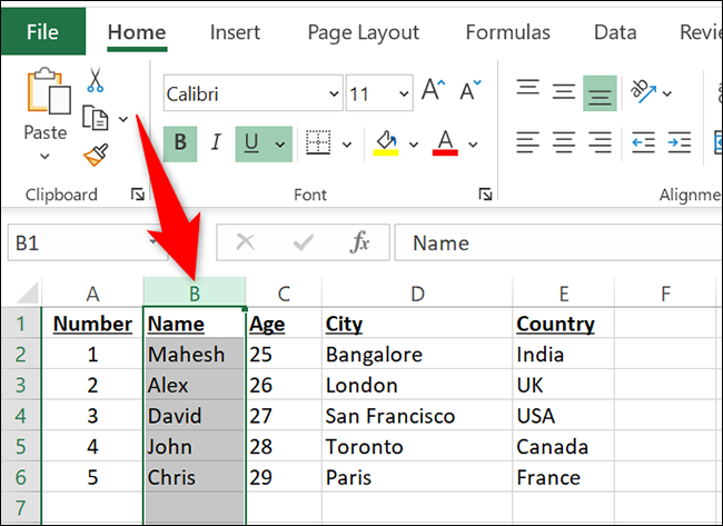 Seleccione una columna en Excel.