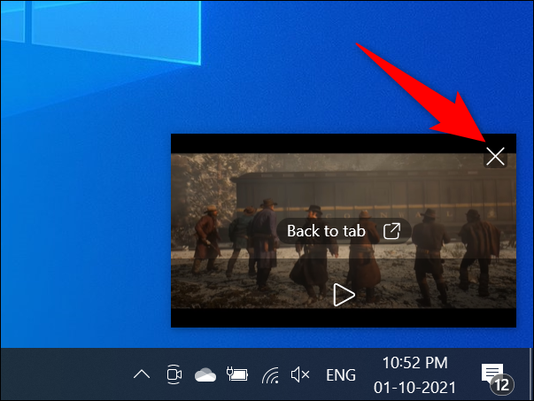 Haga clic en "X" en la esquina superior derecha de un video de imagen en imagen de Edge.