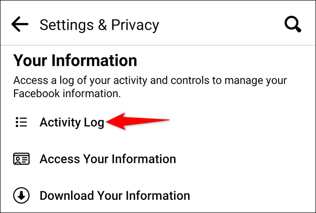 Toca "Registro de actividad" en la página "Configuración y privacidad".