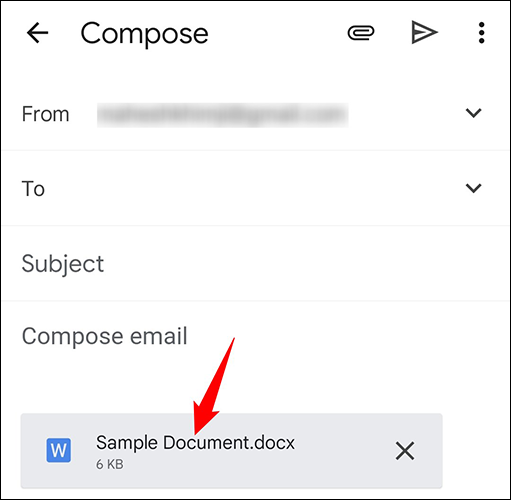 Un archivo de documento de Google adjunto a un nuevo correo electrónico.