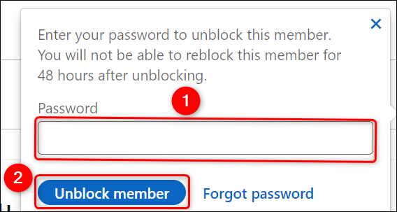 Escriba la contraseña y haga clic en "Desbloquear miembro".