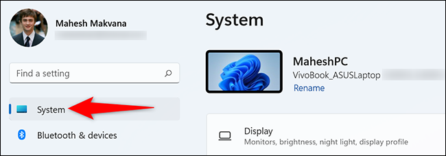 Seleccione "Sistema" en Configuración.