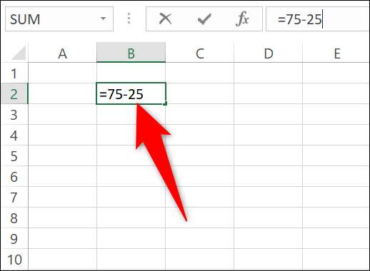 Escriba la fórmula de resta en la celda en Excel.