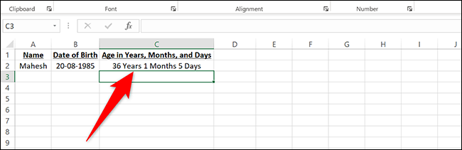 Edad en años, meses y días en Excel.
