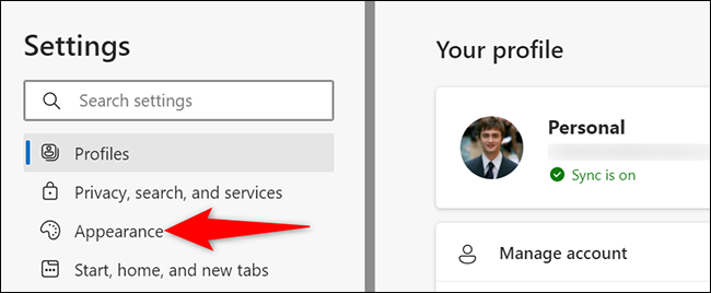 Haga clic en "Apariencia" en "Configuración".