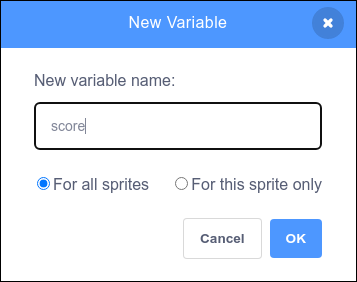 El cuadro de diálogo de la nueva variable con "puntaje" ingresado como el nombre de la variable