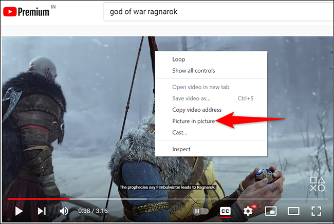Haz clic derecho en un video y selecciona "Imagen en imagen" en Chrome.