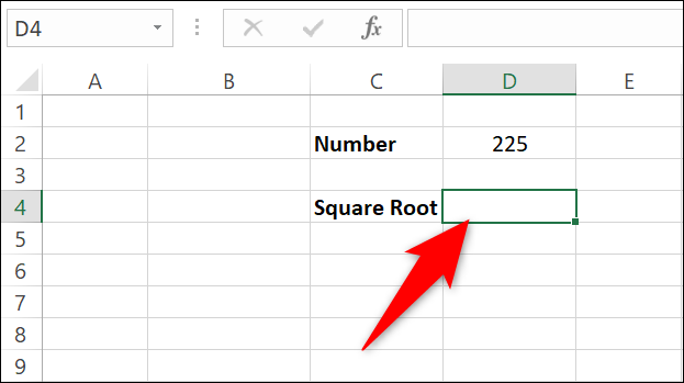 Seleccione una celda para mostrar el resultado de la fórmula de raíz cuadrada.